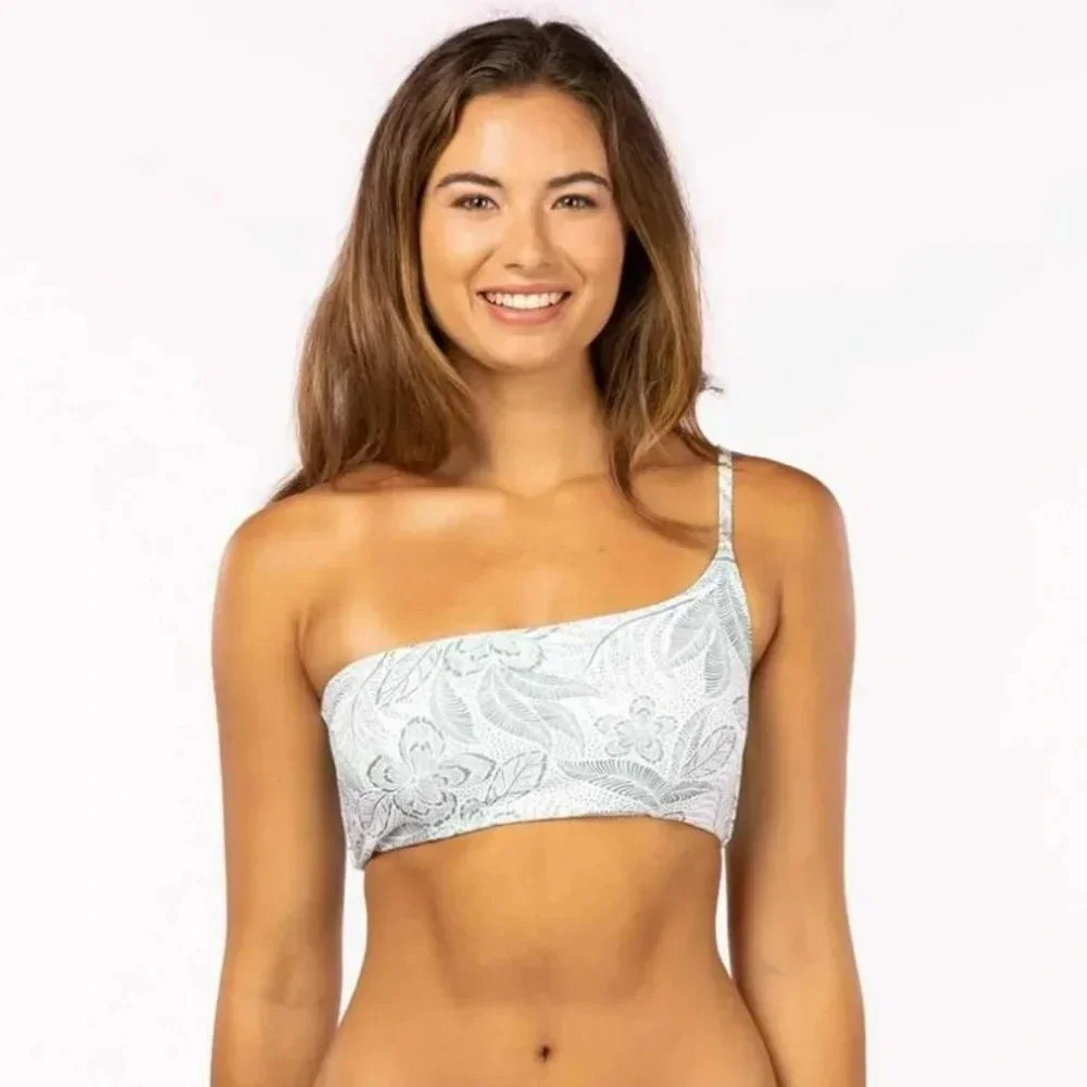 Rip Curl Rio Floral One Shoulder Crop & Cheeky Coverage Bottoms, teal - Picture 3 of 16